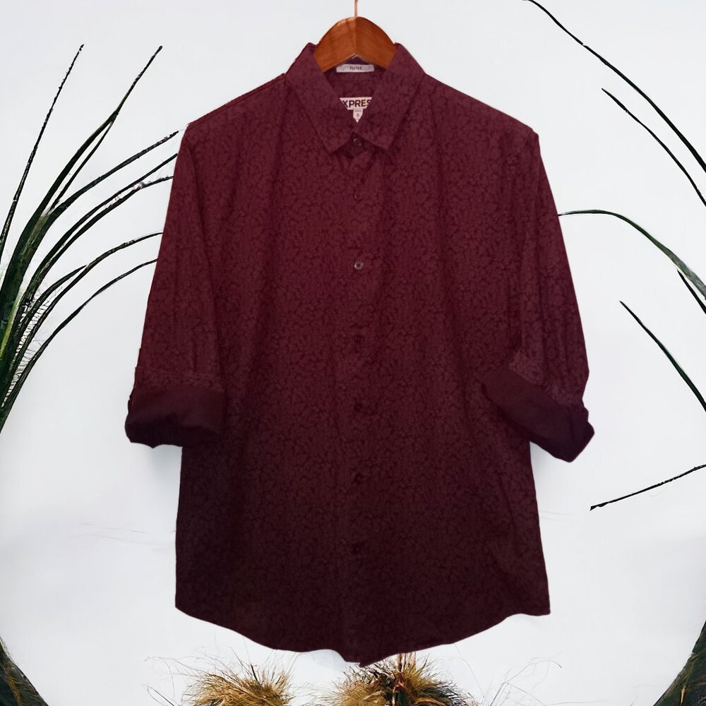 Express ★ Men's Casual Button-Up Dress Shirt ★ Augsburg Gothic Floral Print